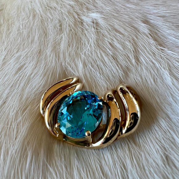 FINE JEWELRY!  Stunning Gold and Blue Topaz Omega Slide Charm Pendant - Picture 2 of 4